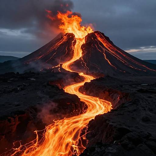 Luminous Lava River on Volcanic Peak