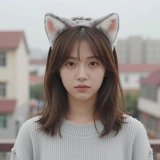 Young Woman in Cat Ear Headband