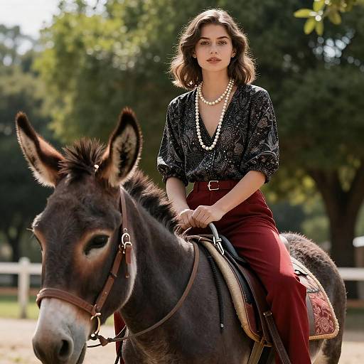 Confident Woman on a Donkey Portrait
