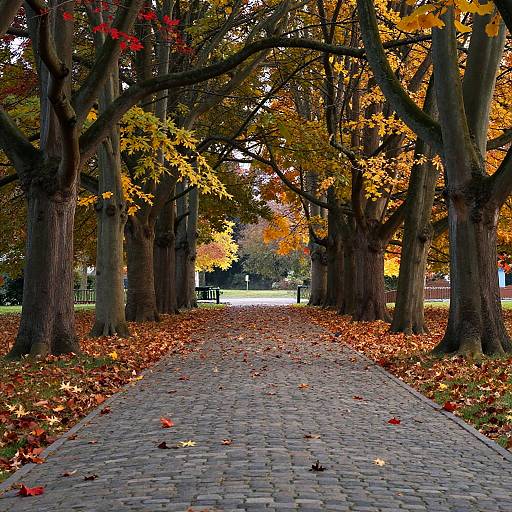 Autumn Maple Arch Over Cobblestone Path