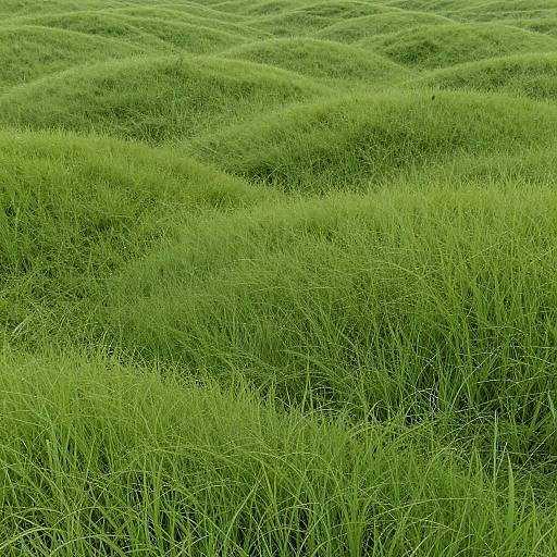 Photograph of lush, vibrant green grass with gentle, rolling waves of tall blades, creating a textured, natural landscape.