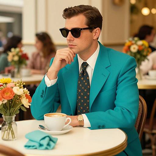 Stylish Man in Retro Café Scene