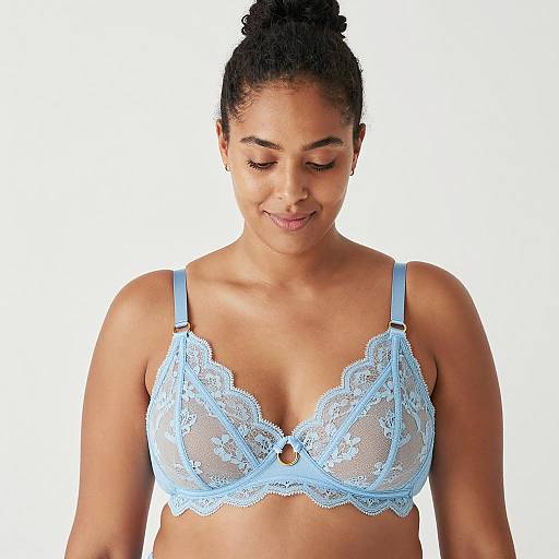 Elegant Woman in Blue Lace Bra
