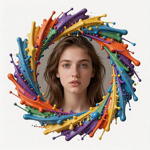 Photorealistic Colorful Splash Portrait Closeup