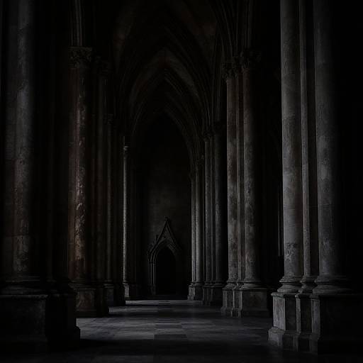 Gothic Monastery Interior with Tall Columns