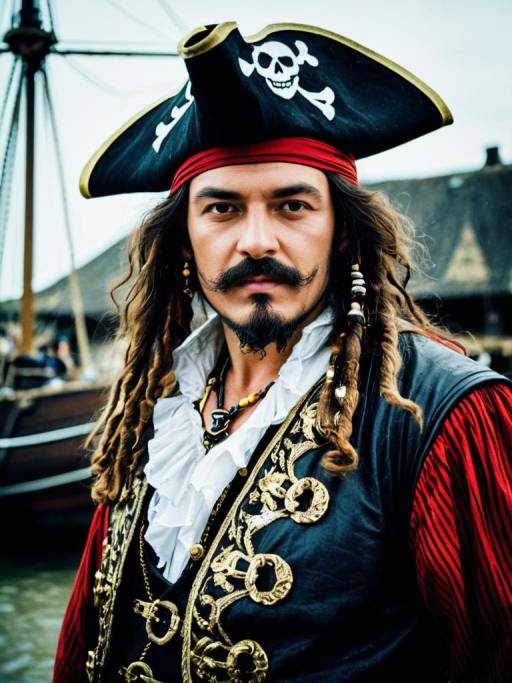 Man in Pirate Costume with Skull Hat
