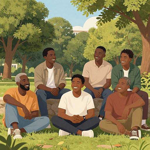 Diverse Men Enjoying Sunny Park