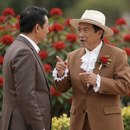 Animated Conversation in Blooming Garden