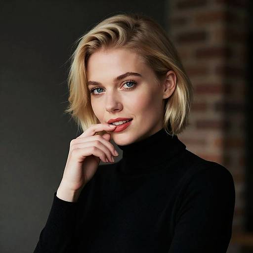 Confident Blonde Woman in Turtleneck