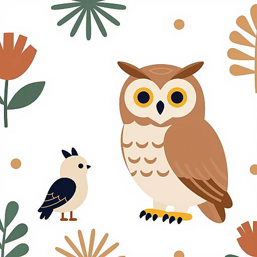 Minimalist Owl and Bird Nordic Folk Art
