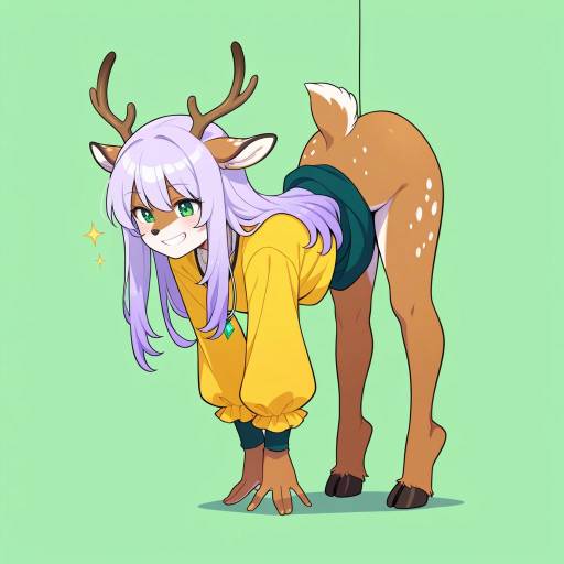 Whimsical Furry Girl with Antlers