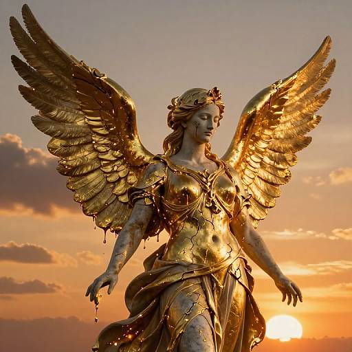 Molten Gold Wings on Ancient Statue