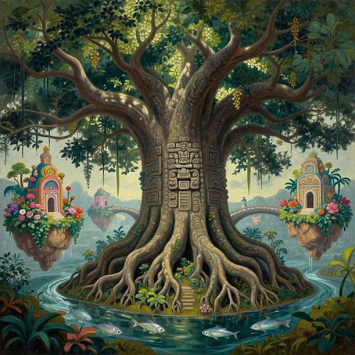 Surreal Aztec Tree and Floating Islands