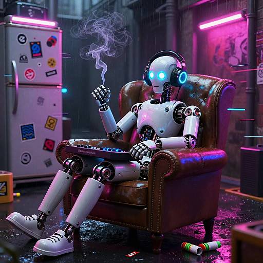 Synthwave Robot DJ in Neon Alley