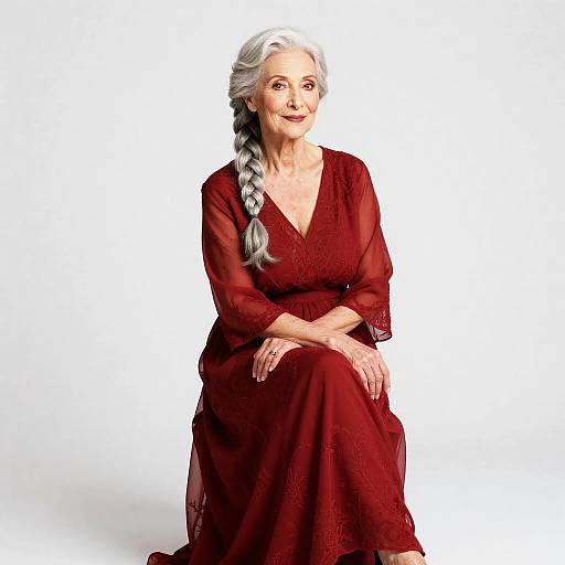 Regal Elderly Woman in Elegant Red Dress