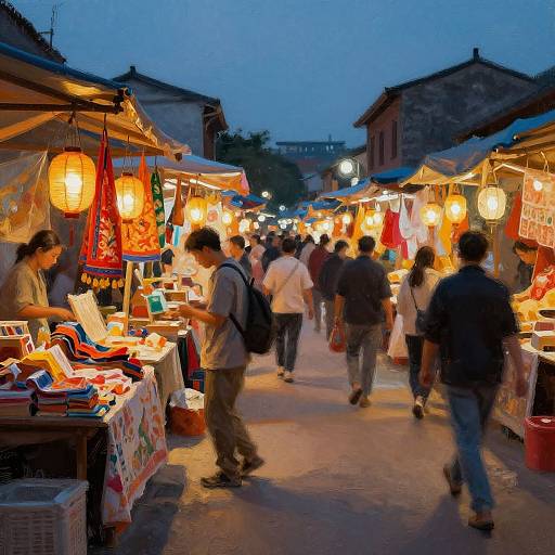 Vibrant Market Scene at Dusk