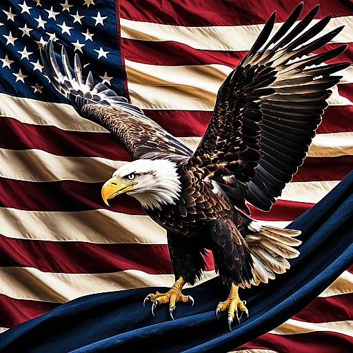 Majestic Eagle Emerging From Fiery Flag