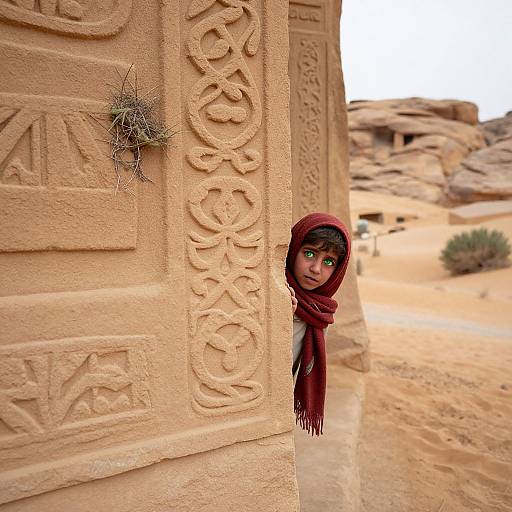 Desert Building with Child's Curious Gaze