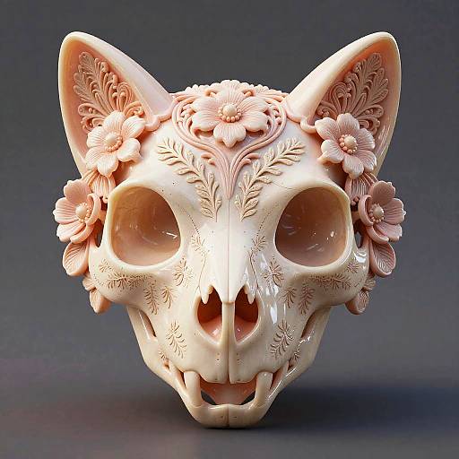 3D Art Nouveau Cat Skull Render