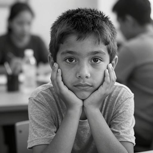 Contemplative Boy in Black and White