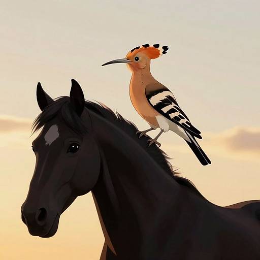Hoopoe on Black Horse at Golden Hour