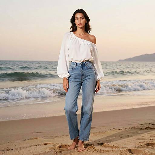 Elegant Female Musician at Sunset Beach