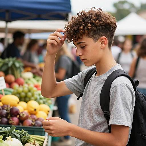 Teenage Boy Shopping at Farmers Market