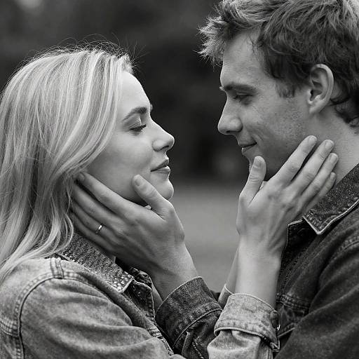Intimate Moment Between Couple in Denim Jackets
