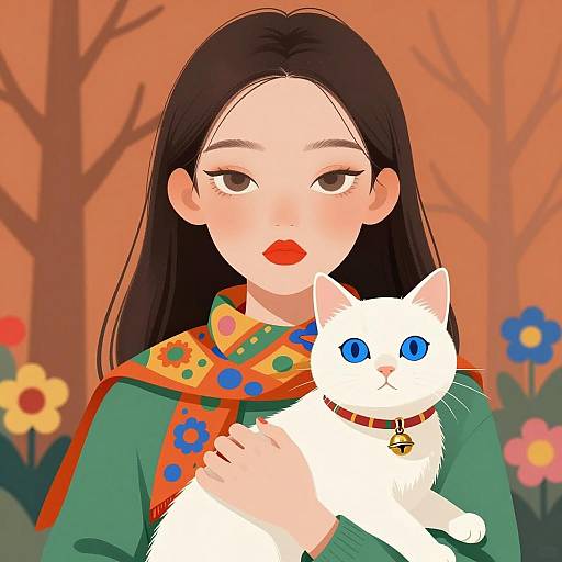 Enigmatic Woman with Blue-Eyed Cat