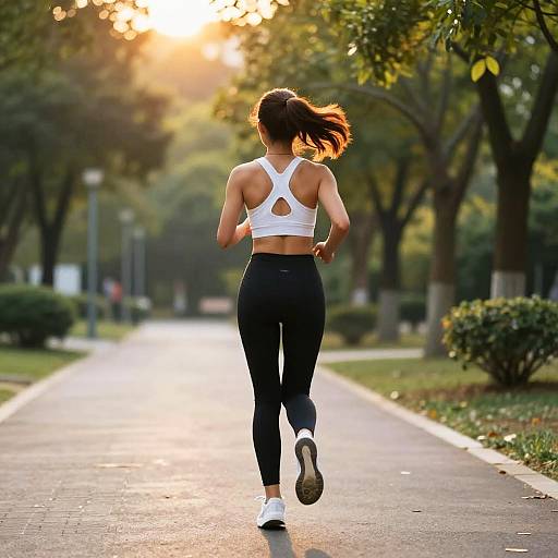 Sunlit Jogging Woman on Park Path