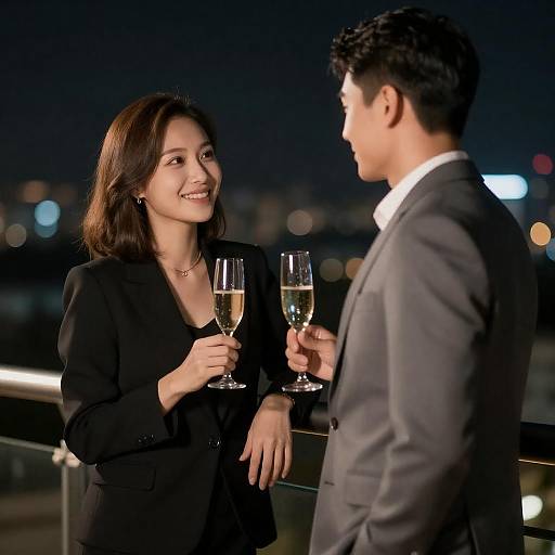 Nighttime Balcony Toast — Urban Romance