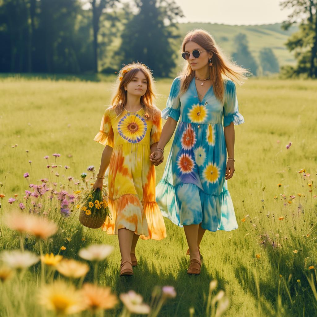 1960s Hippie Fashion in a Meadow