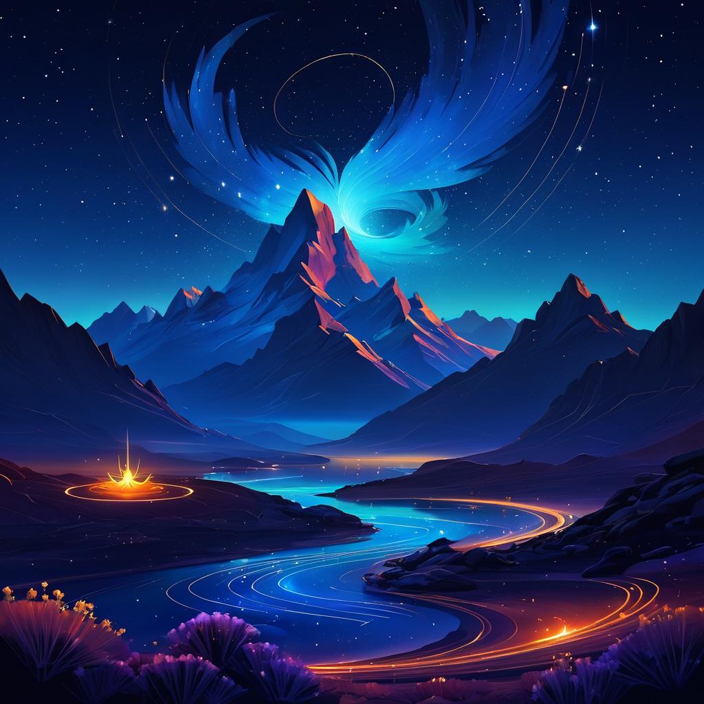 Celestial Phoenix Over Mountain Peaks