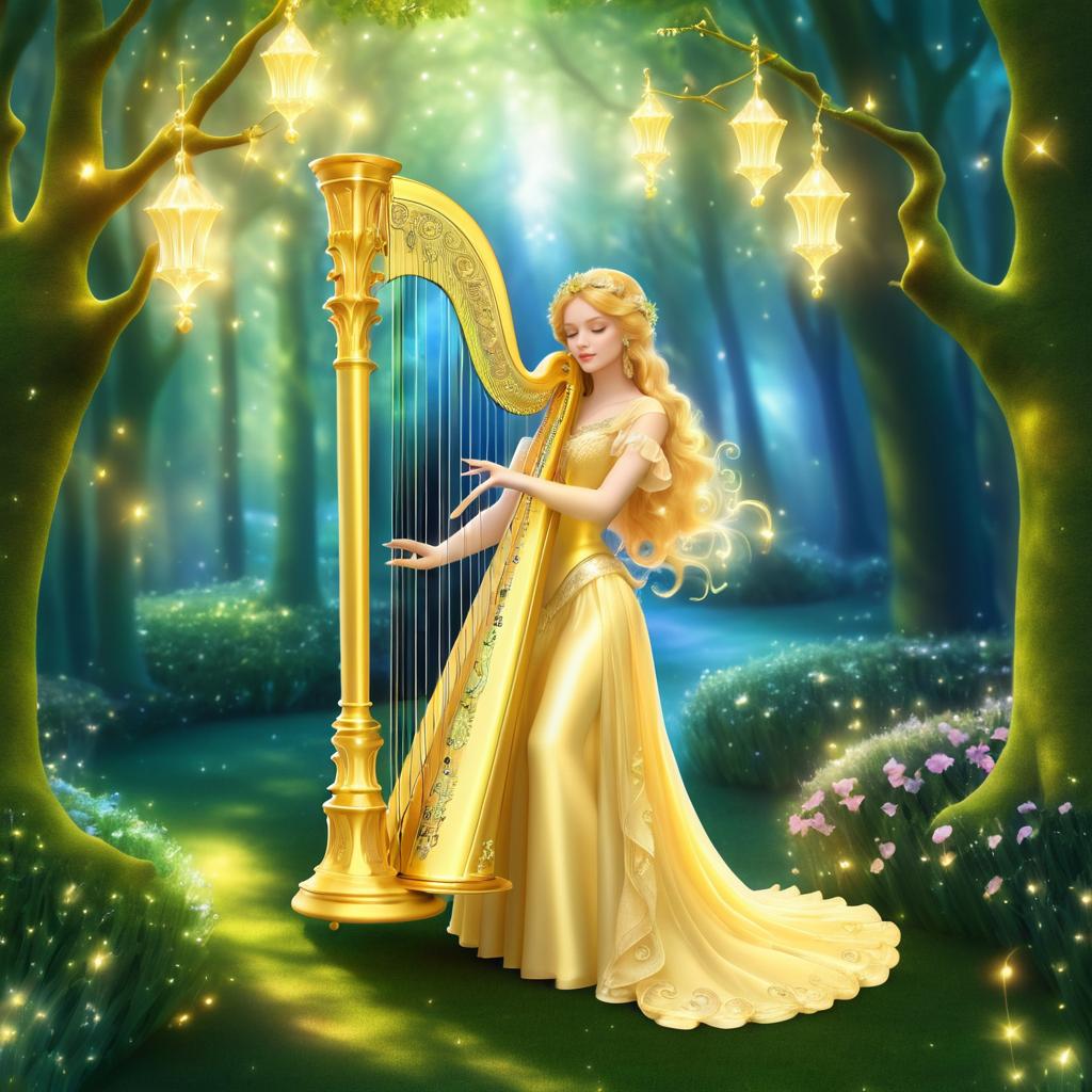 The Enchanted Harpist in Magical Harmony