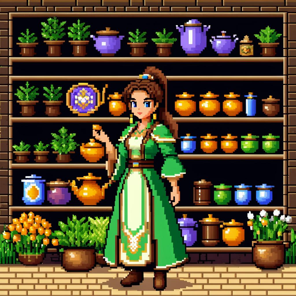 Retro Pixel Art: Female Herbalist Healer