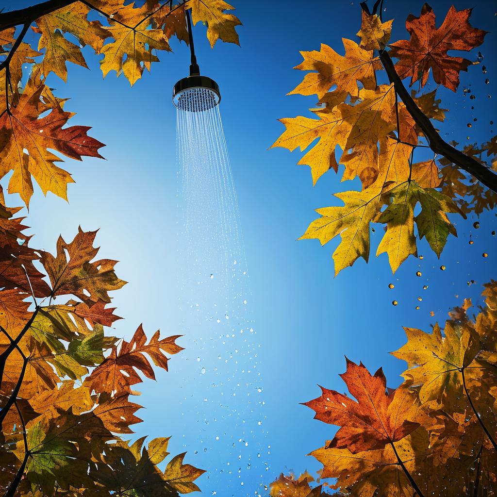 Autumn Leaves Shower Under Blue Sky