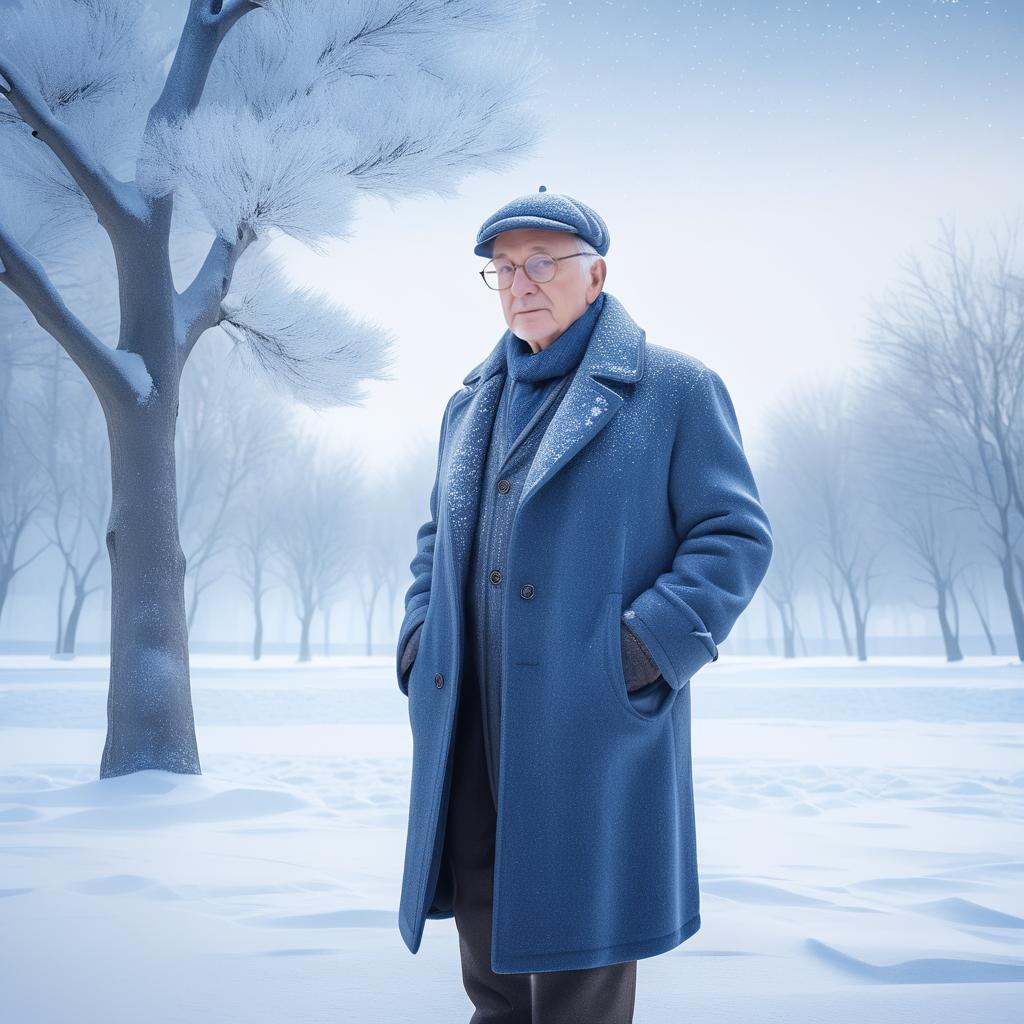 Winter Tranquility: Elderly Man in Snow