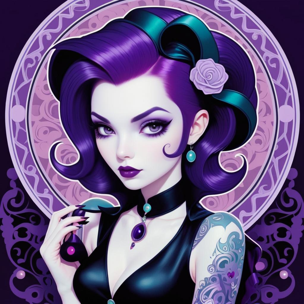 Whimsical Female Vampire with Purple Hair