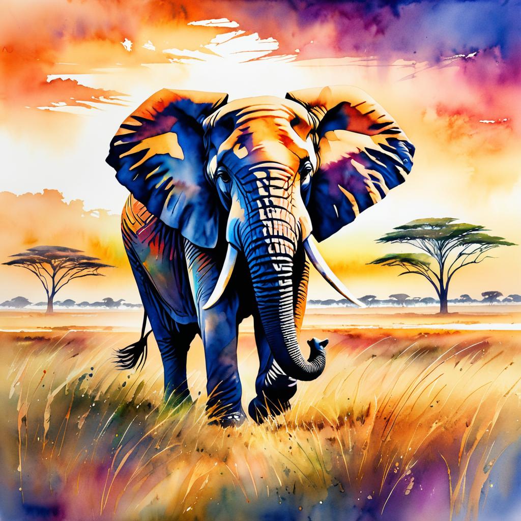 Majestic Elephant in Vibrant Savannah