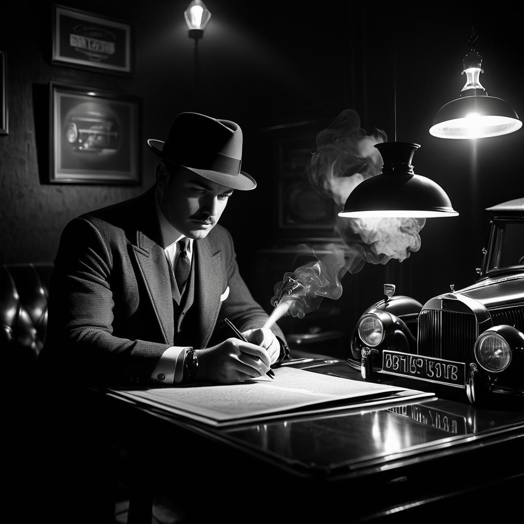 Noir Detective Amidst Vintage Car Mystique