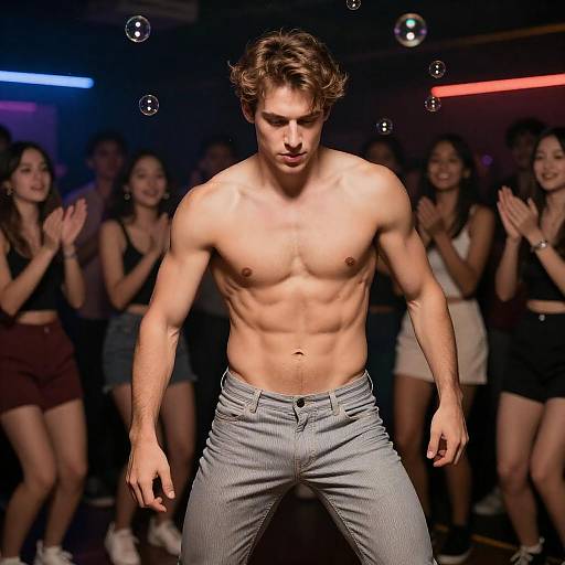 Shirtless Muscular Man Dancing in Club
