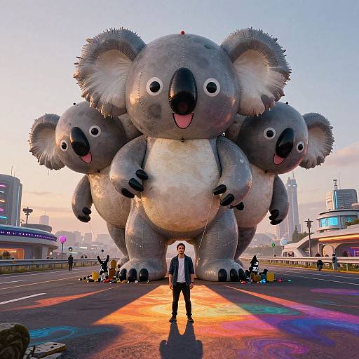 Futuristic Koala Balloon Dusk Scene
