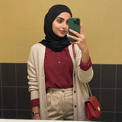 Stylish Woman in Hijab Taking Selfie