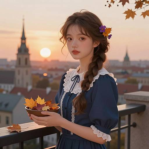 Elegant Woman on Sunset Balcony