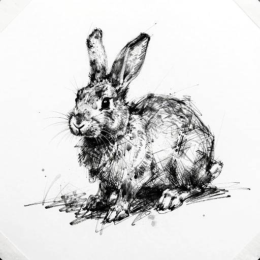 Rough Sketch of Rabbit in Black and White