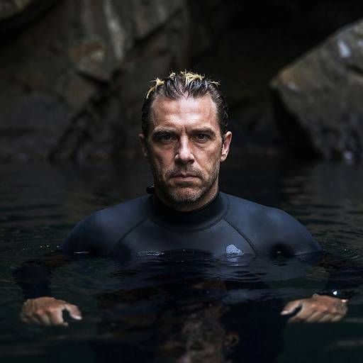 Intense Portrait in Dark Reflective Water