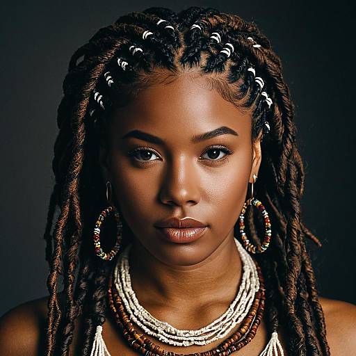 Portrait of Woman with Goddess Locs and Tribal Jewelry