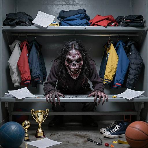 Neon-Lit Monster Beneath School Bleachers