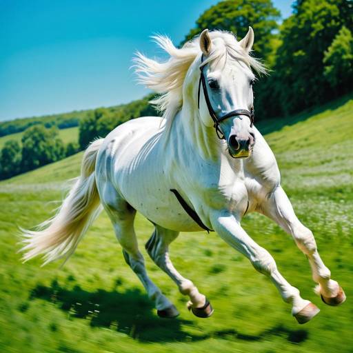 Majestic White Stallion in Lush Meadow