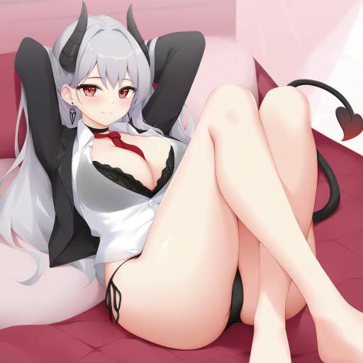 Seductive Demon Girl on Bed